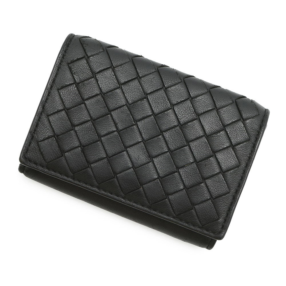 Bottega Veneta Tri fold Wallet Intrecciato Compact Leather Black Bicolor
